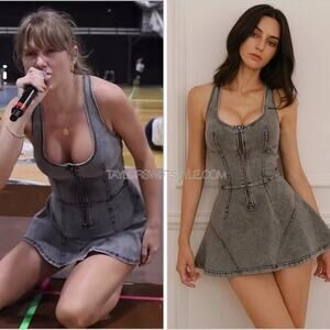 Wiskii Beyond Denim Dress Gray Acid Wash Built-In Shorts SZ M NWT